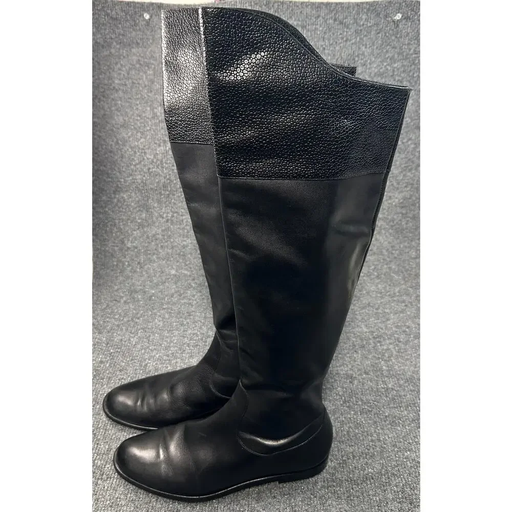 Cole Haan Women's Nke Air Oleanna Boots Pebbled Leather Tall Equestrian Flat 6.5